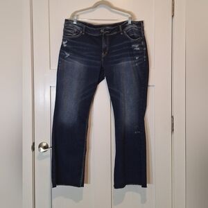 Silver Suki Bootcut Jeans Distressed Hi Rise Raw Hem Dark Wash Size 22X31